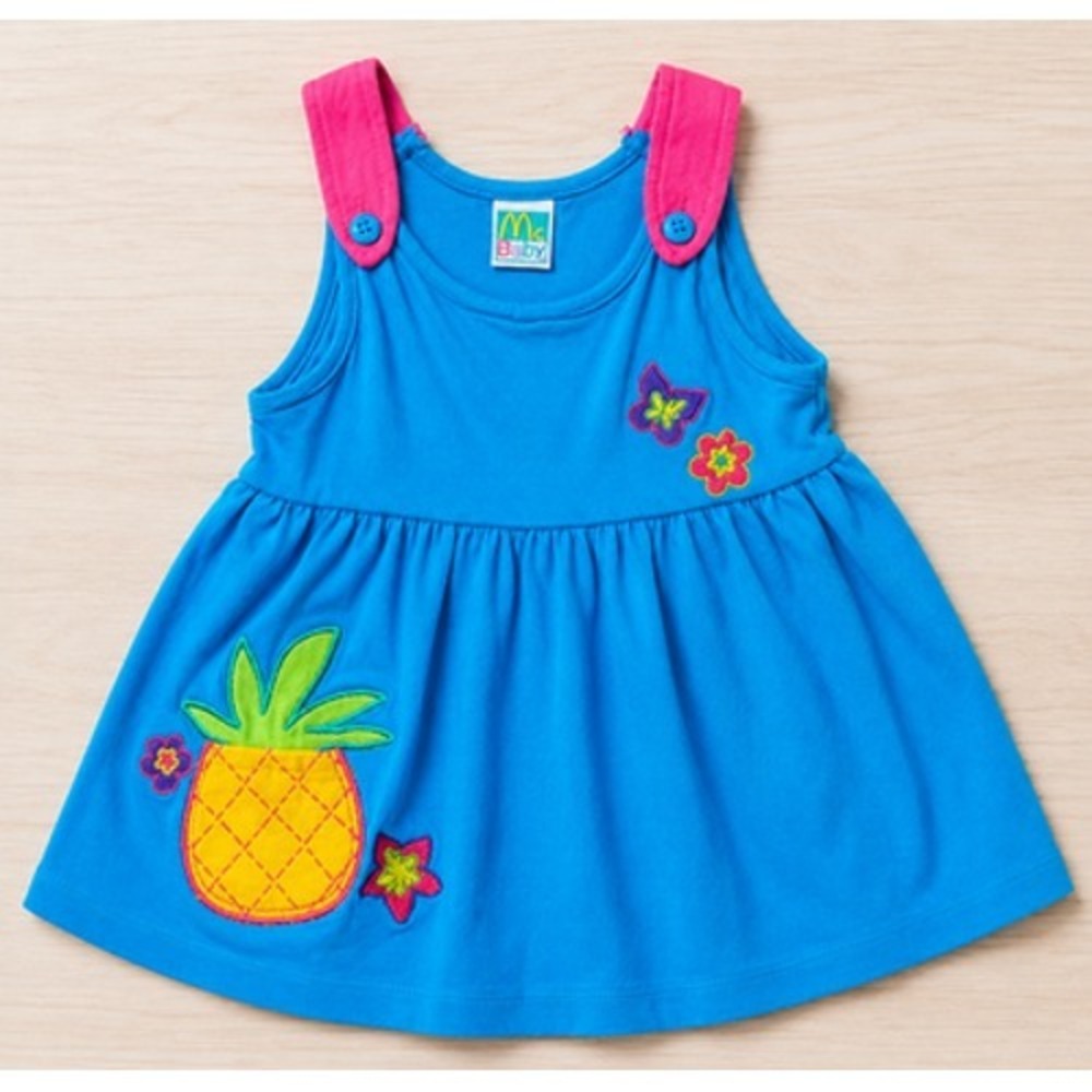 Vintage 90s McBaby McDonalds Baby Dress 6-9M NWT Blue Pink Pineapple Applique US